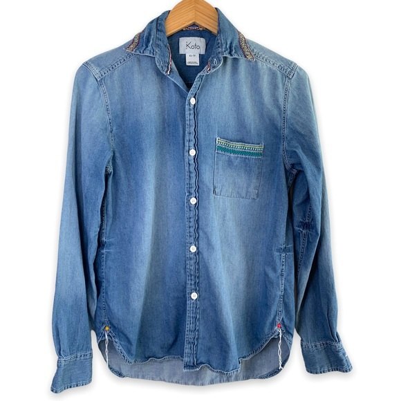 Tops - Urban Outfitters Koto Chambray denim western embroidered button shirt boho Top